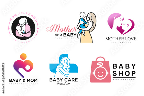 mom and baby icon set logo design template.Baby illustration.