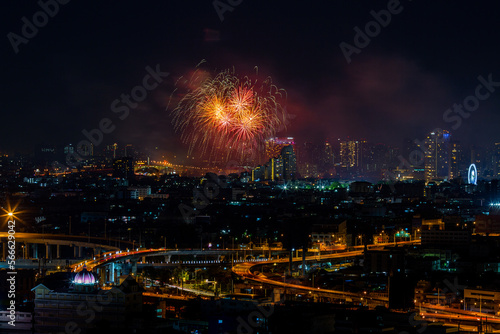 The blurred background of fireworks (light trails) is beautiful at night, seen in the New Year holidays, Christmas events, for tourists to take pictures during public travel.