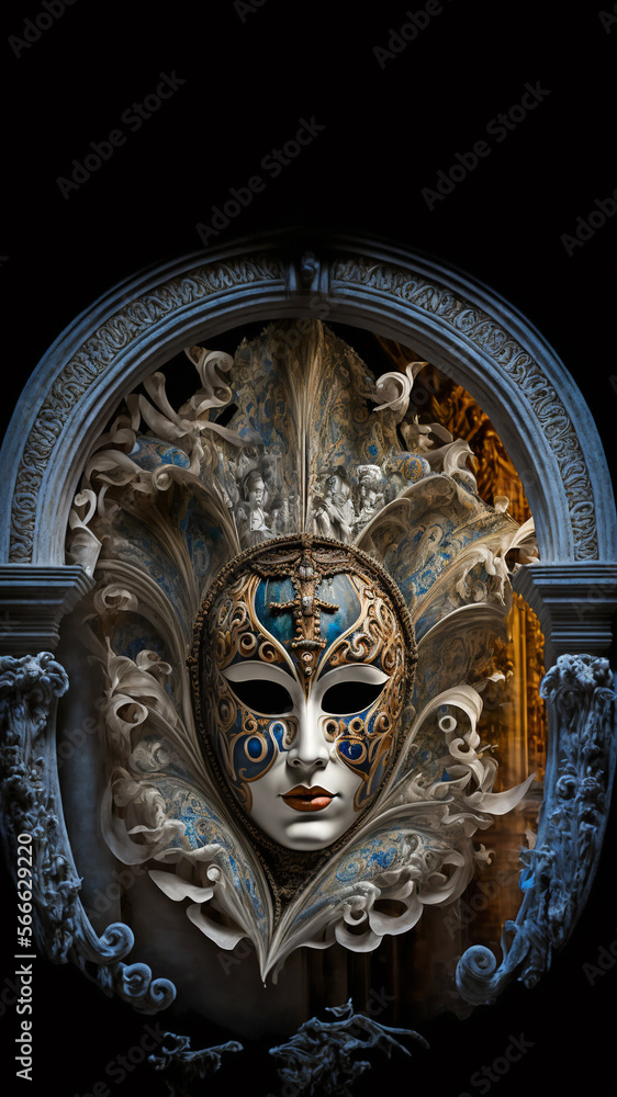 Venetian carnival mask with golden details. Beautiful mystery woman in Venezia. Generative Ai,