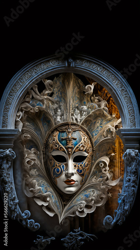 Venetian carnival mask with golden details. Beautiful mystery woman in Venezia. Generative Ai,