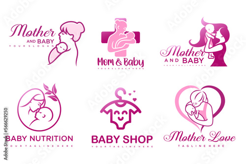 mom and baby icon set logo design template.Baby illustration.