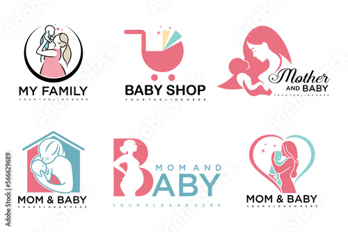 mom and baby icon set logo design template.Baby illustration.