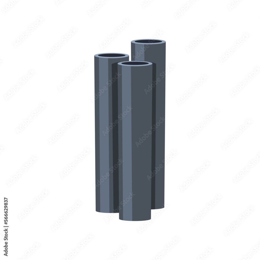Cartoon steel or aluminum pipes isolated on white. Construction equipment. Vector illustration of tools for building. Industry concept Cartoon steel or aluminum pipes isolated on white. Construction equipment. Vector illustration of tools for building. Industry concept