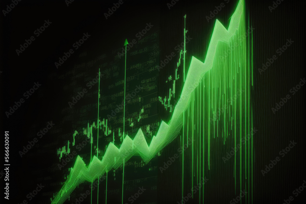 green graph or chart of increasing stock market price, concept image