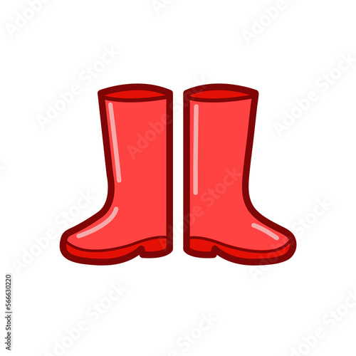 Red cartoon rain boots vector simple illustration isolated on white background. Cute shoes for autumn, winter. Boots for shoe stores