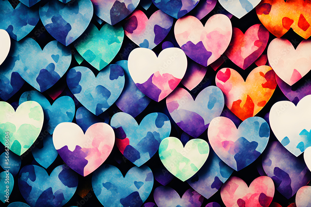 Obraz premium hearts background. Abstract colorful background with watercolor hearts. Colorful background. Heart pattern. 