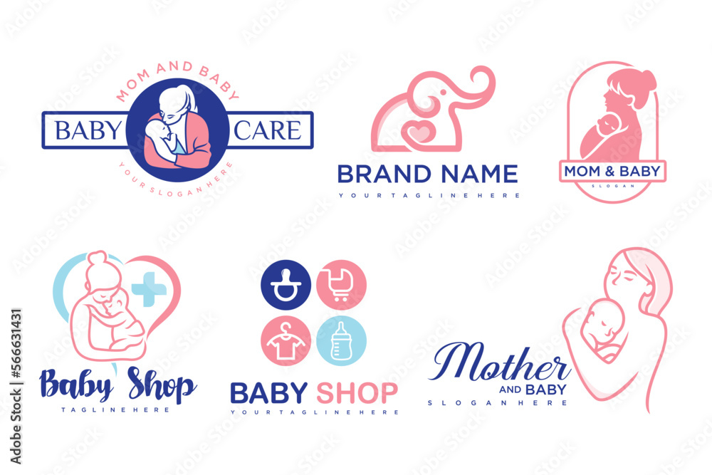 happy baby and mother icon set logo design.badges for children store & baby care center.illustration happy baby and mother icon set logo design.badges for children store & baby care center.illustration