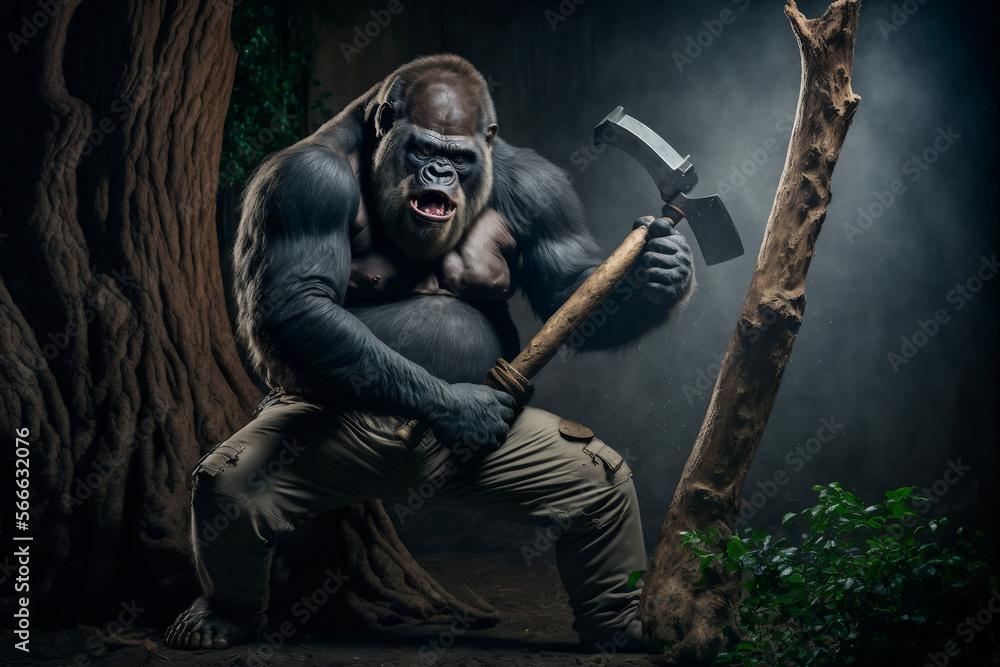 Silverback Gorilla Axe, Generative AI Silverback Gorilla Axe, Generative AI