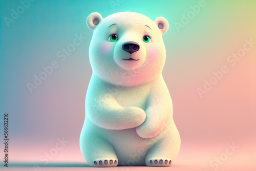 Cute 3D polar bear character over pastel background made with Generative AI.