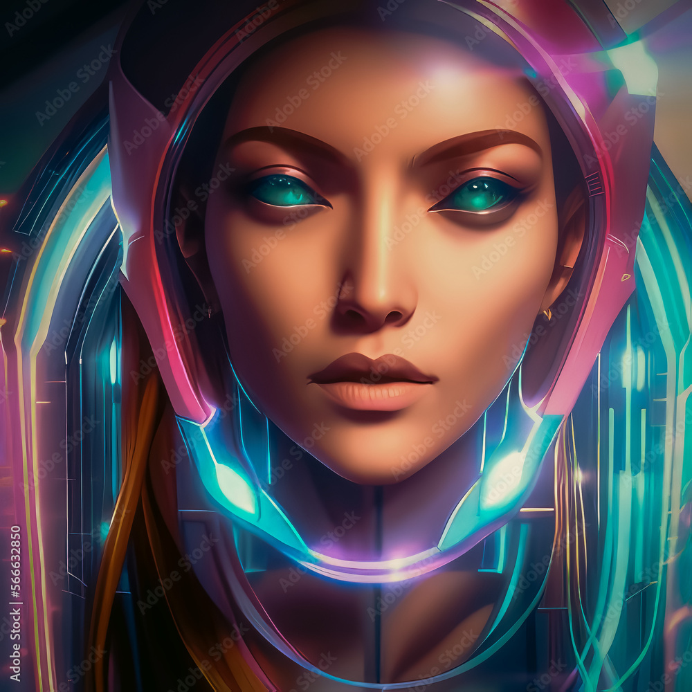 Generative AI - Celestial Explorer: A Futuristic Synthwave Illustration of a Female Space Traveller Generative AI - Celestial Explorer: A Futuristic Synthwave Illustration of a Female Space Traveller