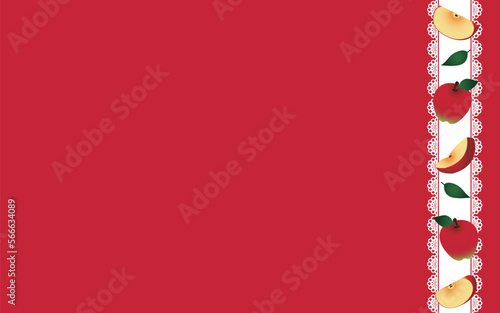 レースとりんごを組み合わせた背景・フレーム