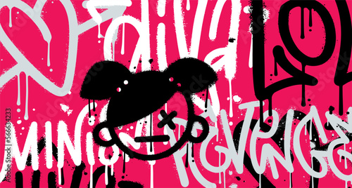 Emo urban typography hipster street art graffiti wall. y2k slogan pattern with magenta color background. Horozontal Vector illustration.