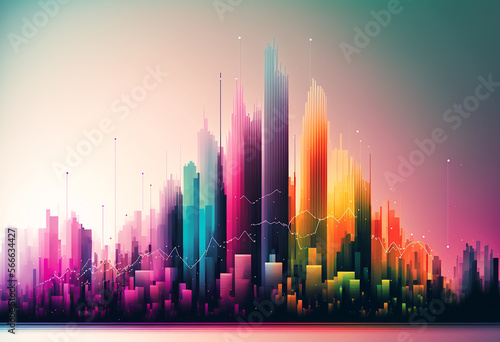 abstrakte bunte Stadt Skyline, generative AI