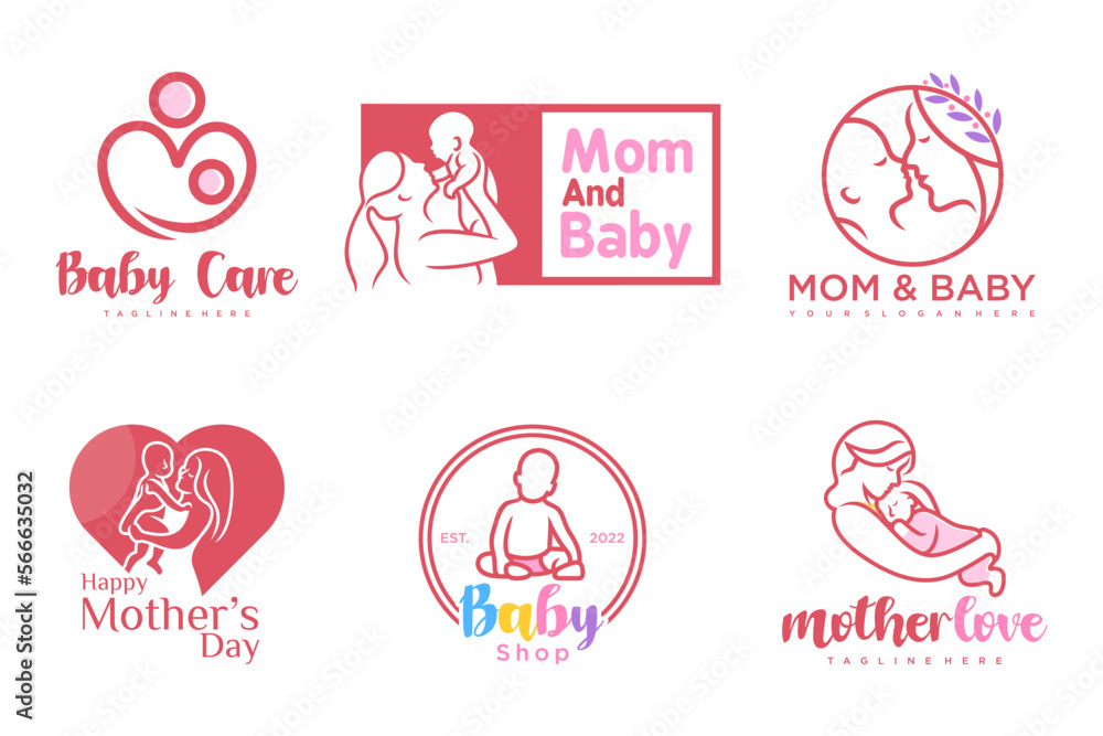 happy baby and mother icon set logo design.badges for children store & baby care center.illustration happy baby and mother icon set logo design.badges for children store & baby care center.illustration