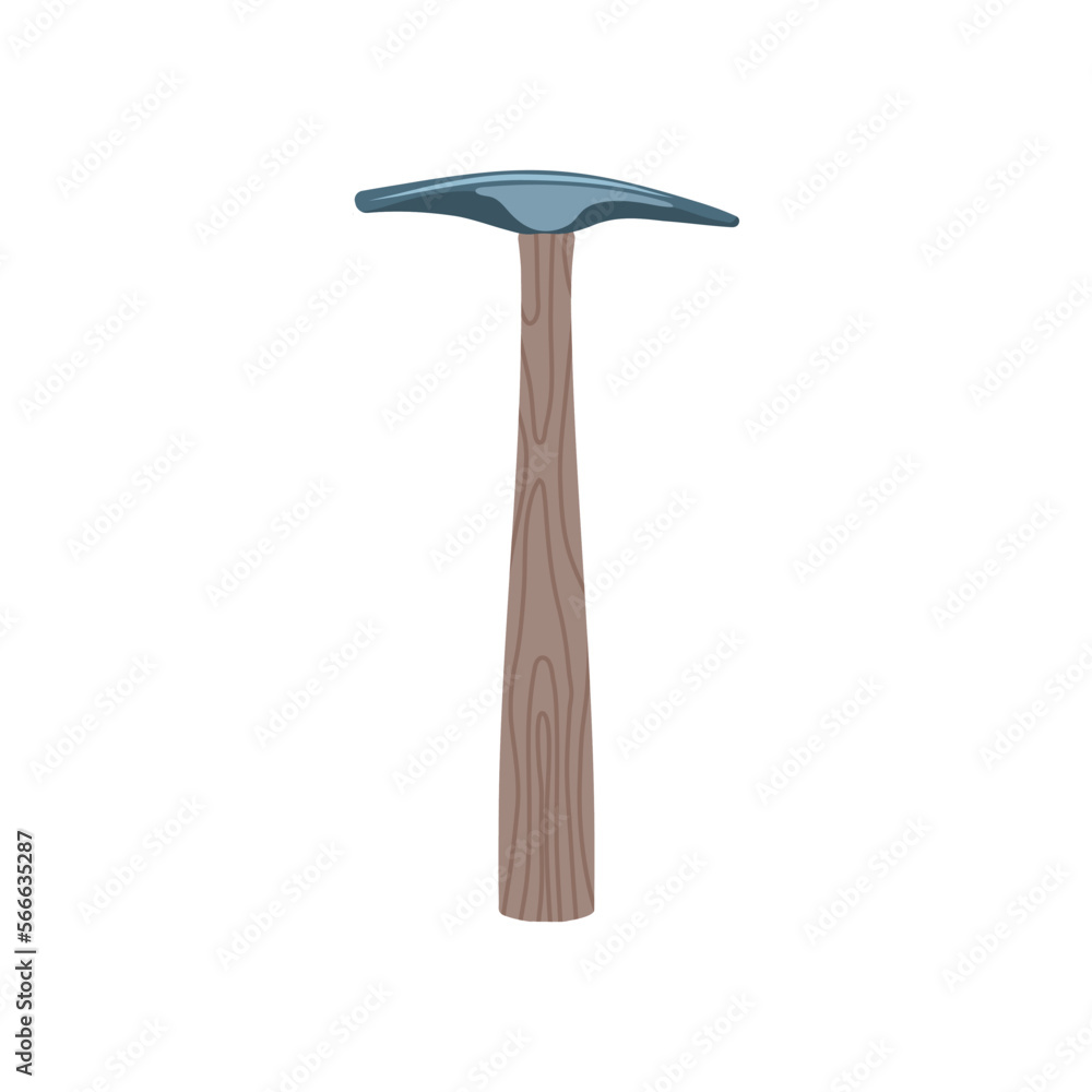Brick hammer with wooden handle isolated on white background. Hammer flat vector illustration. Construction, home repair, carpentry concept Brick hammer with wooden handle isolated on white background. Hammer flat vector illustration. Construction, home repair, carpentry concept