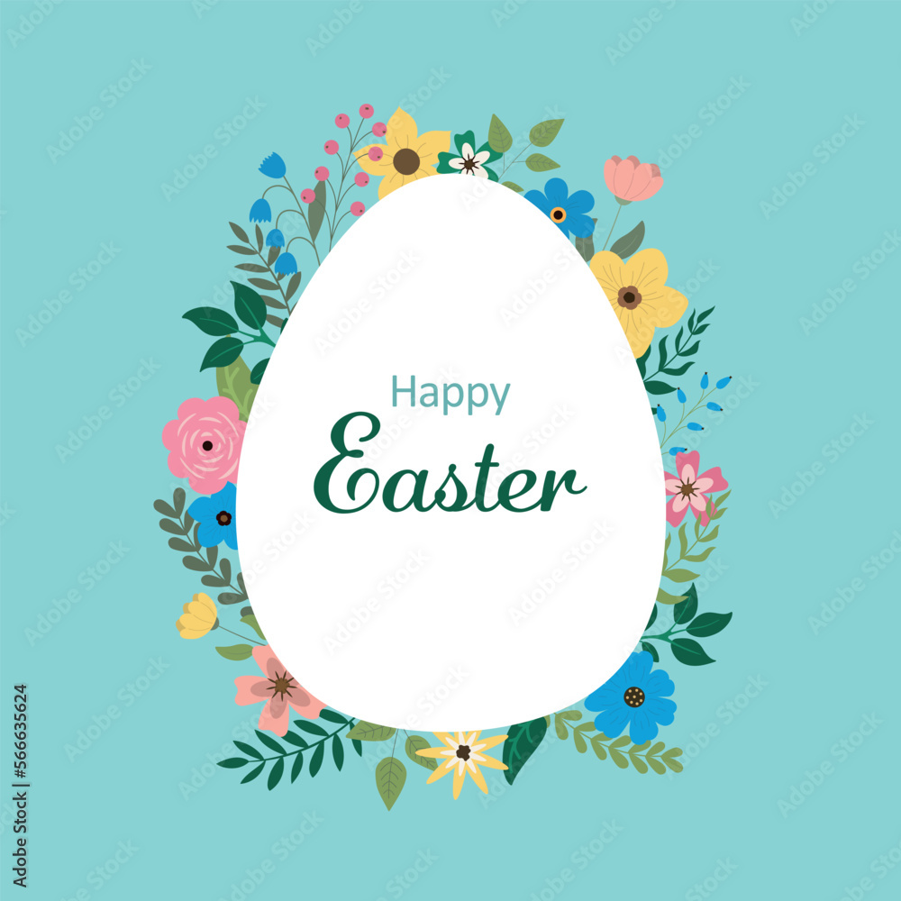 Happy Easter banner, poster, greeting card. Trendy Easter design flowers, leaves, and berries. Modern minimal style