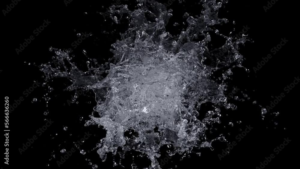 Super Slow Motion Shot of Real Water Splash Explosion from Surface Isolated on Black at 1000fps. Super Slow Motion Shot of Real Water Splash Explosion from Surface Isolated on Black at 1000fps.