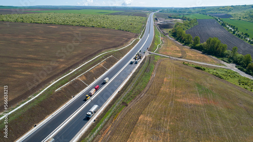 New highway road construction, aerial view
