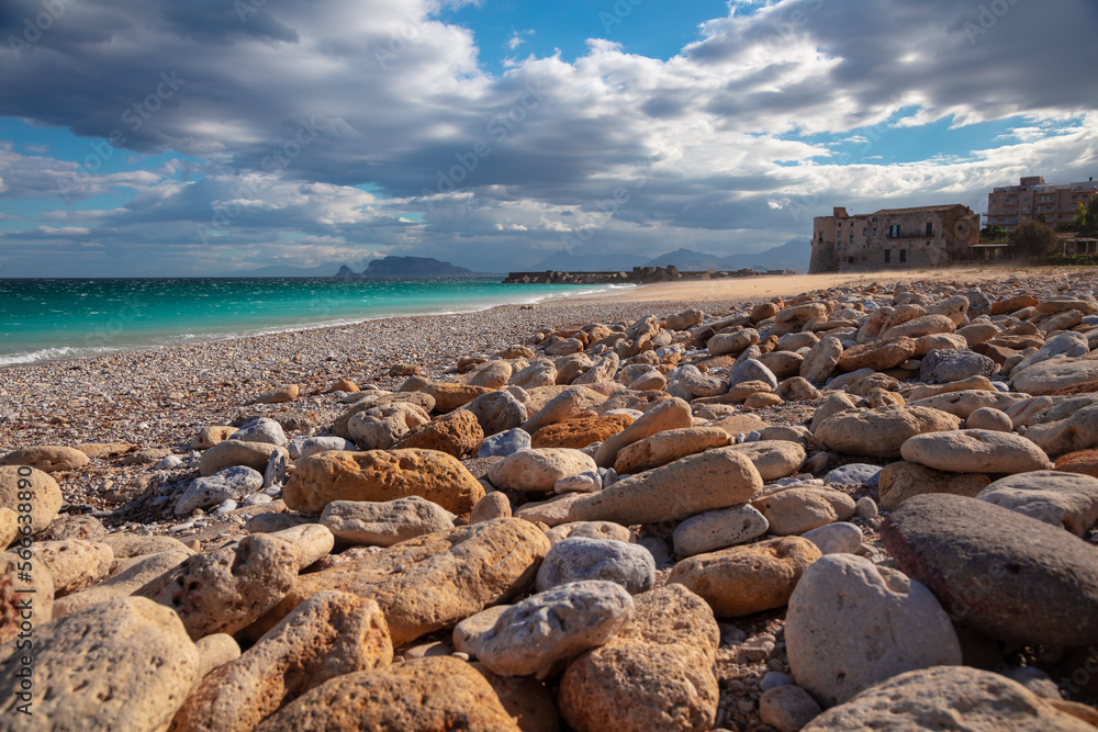 Virgin Mary Beach (Vergine Maria Beach), Sicily, Italy. Landscape image of beautiful Virgin Mary Beach located near Palermo, Sicily at sunny day.