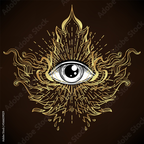 Blackwork tattoo flash. Eye of Providence. Masonic symbol. All seeing eye inside triangle pyramid. New World Order. Sacred geometry, religion, spirituality, occultism. Isolated vector illustration.