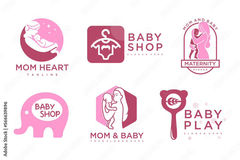 happy baby and mother icon set logo design.badges for children store & baby care center.illustration happy baby and mother icon set logo design.badges for children store & baby care center.illustration