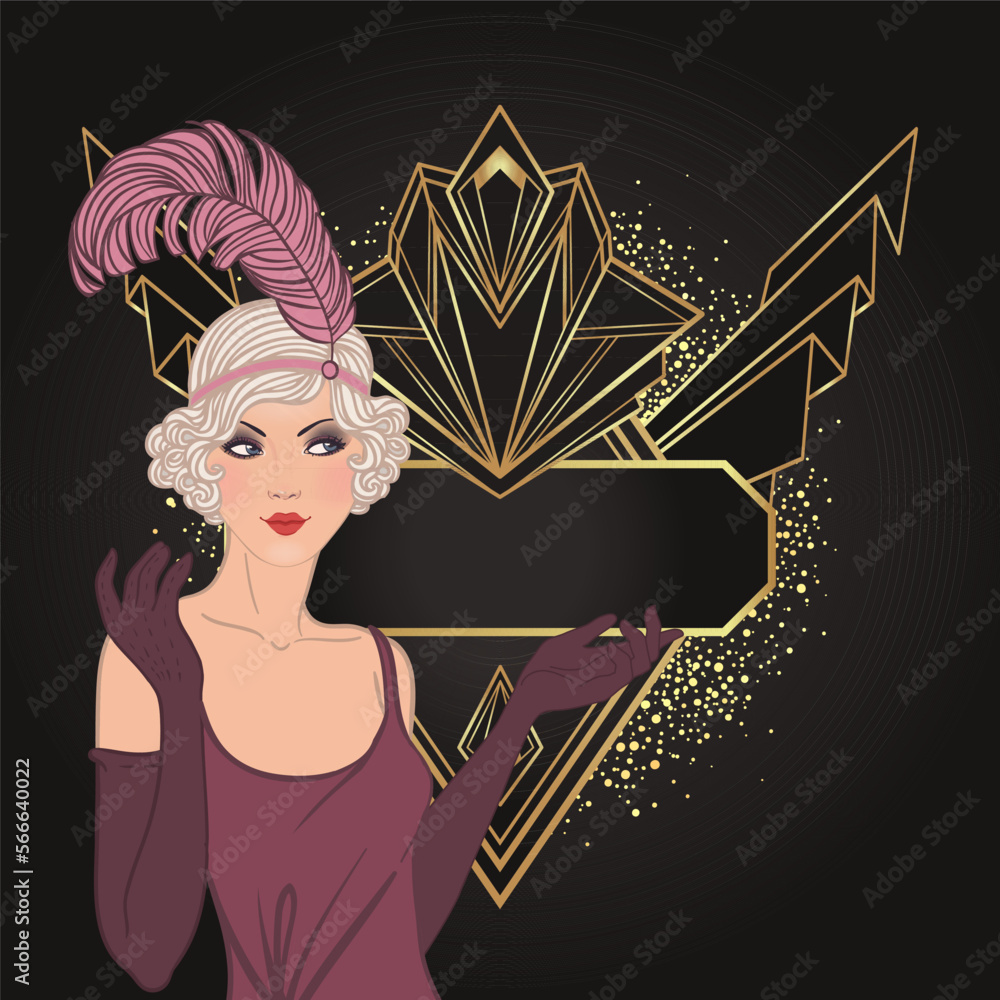 Vecteur Stock Flapper girl. Art deco 1920s style vintage invitation ...