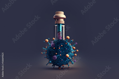 Generative AI illustration of test tube and virus photo