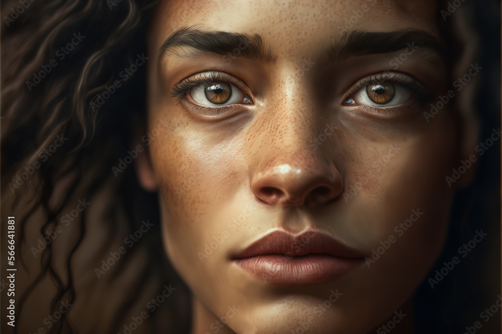 Generative AI of adorable ethnic woman with brown eyes Generative AI of adorable ethnic woman with brown eyes