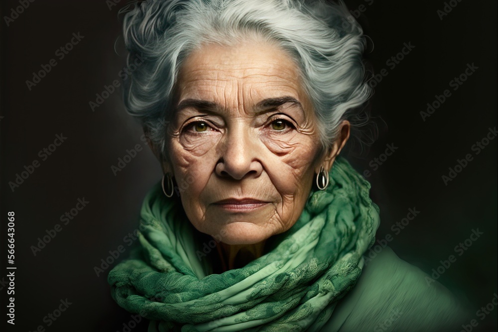 Older Latino Woman in a Green Scarf. with Room for Copy (Generated with Ai) Older Latino Woman in a Green Scarf. with Room for Copy (Generated with Ai)