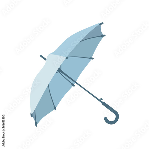 Open blue umbrella illustration. Cartoon drawing of cute parasol for autumn  summer or sunshade on white background. Weather  accessories  climate concept