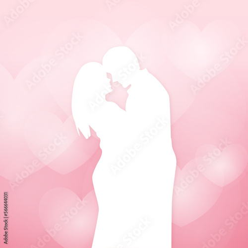  silhouette of kissing guy and girl with heart background. Kiss & heart. propose and kiss. vector illustration.