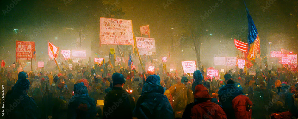 Popular uprising, crowds of protesters took to the streets to fight for