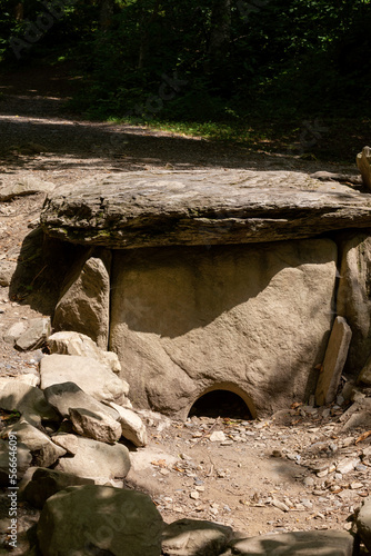 Dolmens, structures made of monolithic stone slabs weighing several tons in Adlersky Krasnaya Polyana