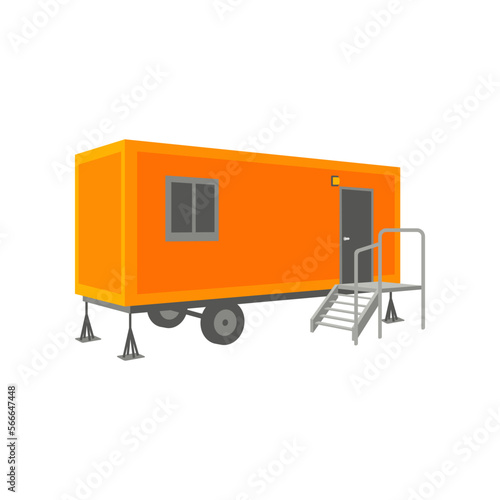 Cartoon drawing of change house on wheels over white background. Construction site objects vector illustration. Construction concept