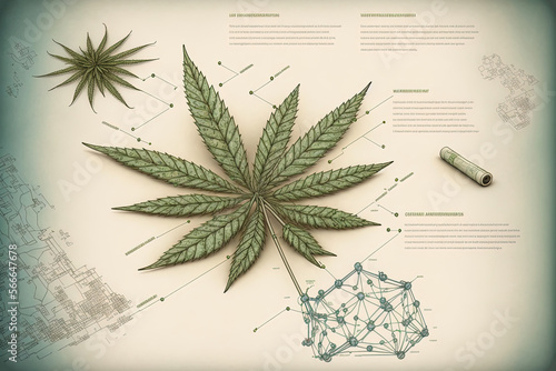 Diagrammatic drawing of a hemp, cannabis, marijuana leaf for websites and infographics - AI generated content photo