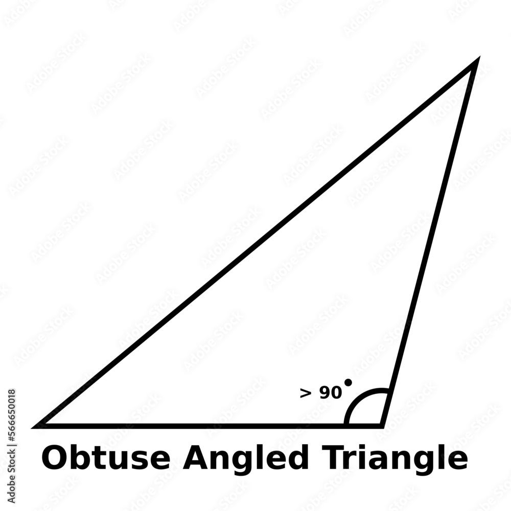 Simple monochrome vector graphic of an obtuse angled triangle. This is a shape with three sides and one internal angle is greater than a right angle or ninety degrees Simple monochrome vector graphic of an obtuse angled triangle. This is a shape with three sides and one internal angle is greater than a right angle or ninety degrees