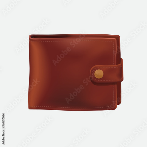 vector leather brown wallet in a realistic style illustration on white background, 3d, finance, shopping, wealth, money, rich