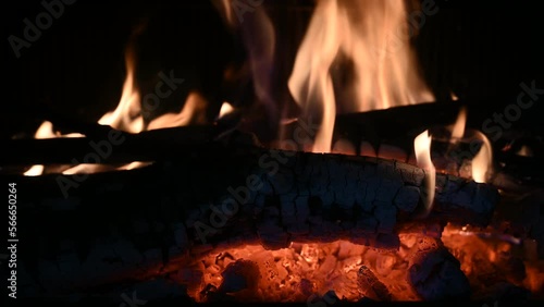 flame in a fireplace close up