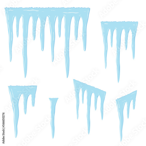 Ice texture. Icicles isolated on white. Seamless icicles line border. Vector design element.