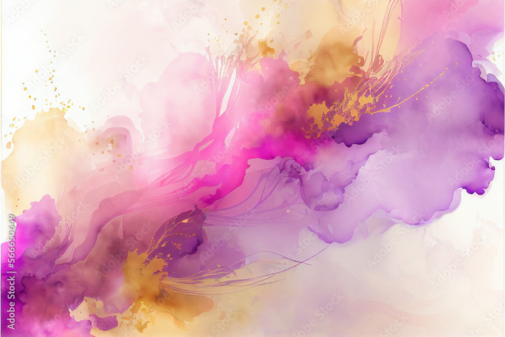 Abstract watercolor painting background in pink golden colors. AI