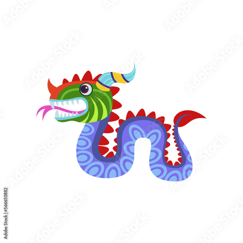 Fototapeta Naklejka Na Ścianę i Meble -  Fantastic snake or dragon as traditional Mexican decorative element isolated on white background. Colorful Mexican alebrije vector illustration. Mexico, decoration, celebration concept