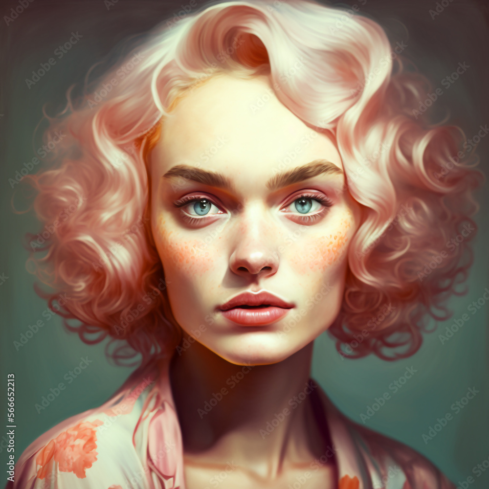 generative ai illustration - fashion portrait of a young woman, romantic posing and background generative ai illustration - fashion portrait of a young woman, romantic posing and background