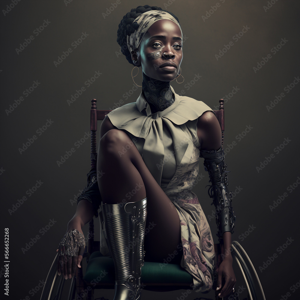 generative Ai illustration of a black woman in the weelchair and one ...