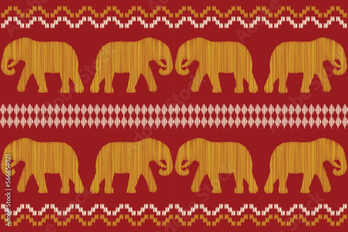 Ethnic Ikat fabric pattern geometric style.African Ikat embroidery elephant Ethnic oriental pattern crimson red background. Abstract,vector,illustration.Texture,clothing,wrapping,decoration,carpet.