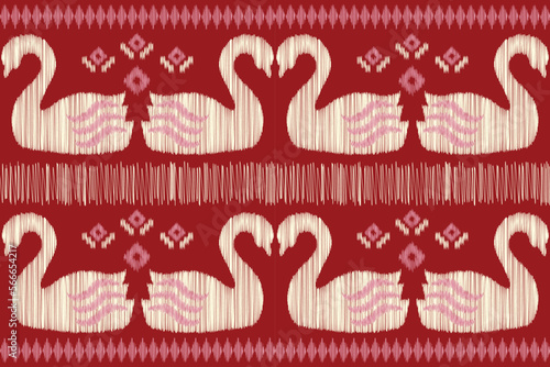 Ethnic Ikat fabric pattern geometric style.African Ikat embroidery swan Ethnic crimson red pink background. Abstract,vector,illustration.For texture,clothing,wrapping,decoration,carpet.