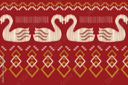 Ethnic Ikat fabric pattern geometric style.African Ikat embroidery swan Ethnic crimson red pink background. Abstract,vector,illustration.For texture,clothing,wrapping,decoration,carpet.