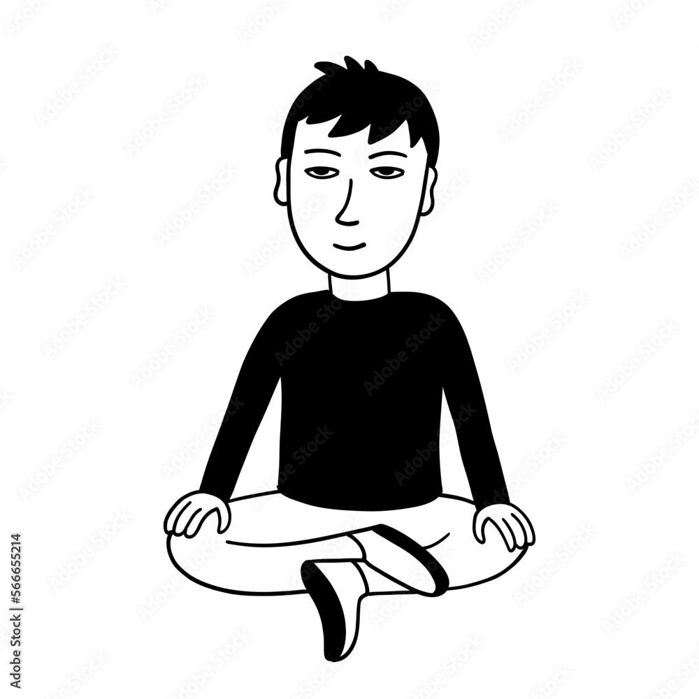 Man doing yoga. Sitting in the lotus position. Meditate engaged in self-improvement. Vector hand drawn illustration. Man doing yoga. Sitting in the lotus position. Meditate engaged in self-improvement. Vector hand drawn illustration.