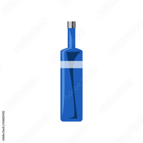 Alcoholic beverage or vodka in blue glass bottle vector illustration. Alcohol drink. Icon of bar menu isolated on white background