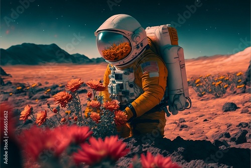 Astronauta coltiva fiori photo
