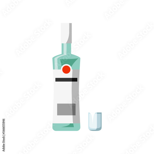 Alcoholic beverage or vodka and glass vector illustration. Vodka, alcohol drink. Icon of bar menu isolated on white background